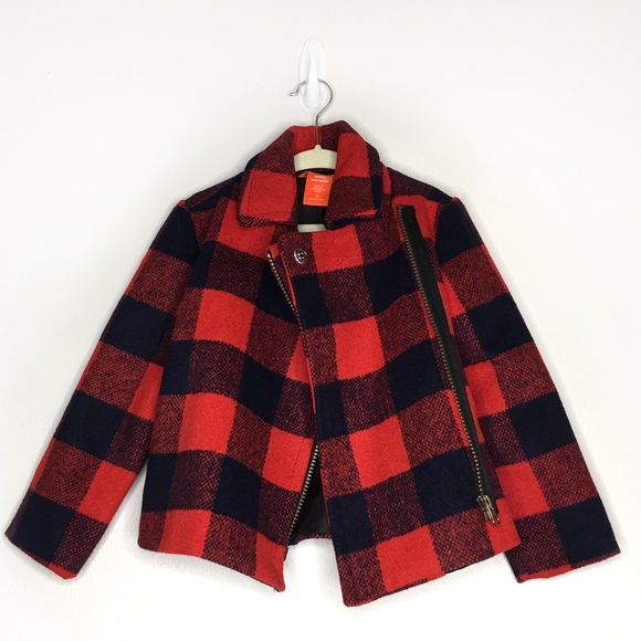 New Girls Moto Buffalo Plaid Peacoat Jacket - Picture 2 of 5